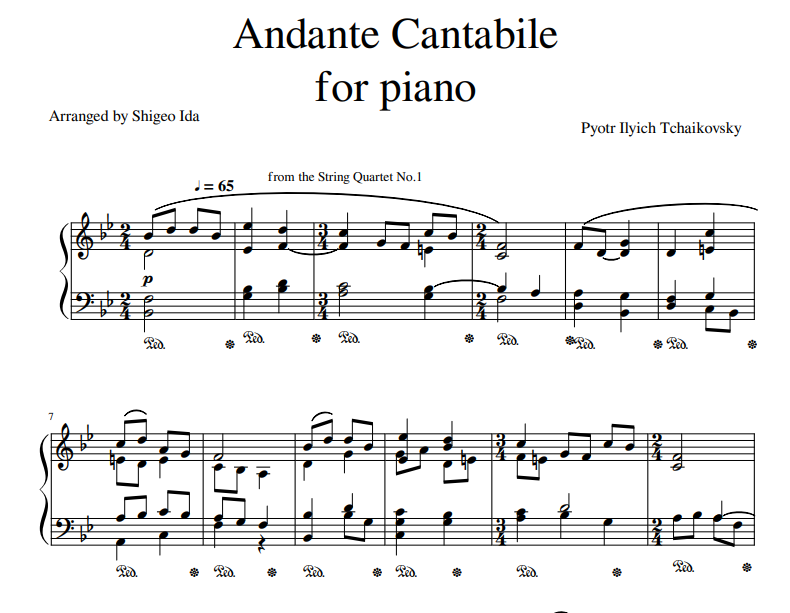 Pyotr Ilyich Tchaikovsky - Andante Cantabile sheet music for piano